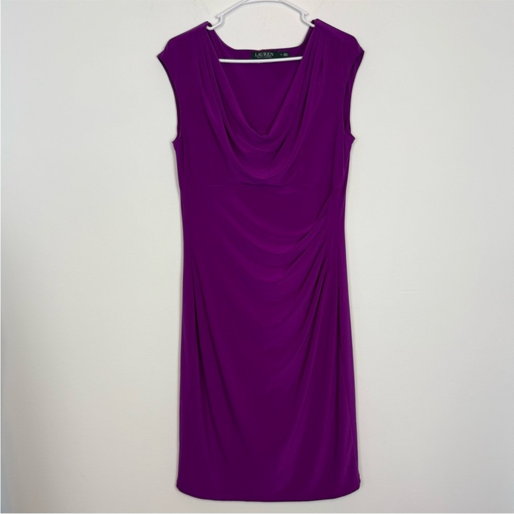 Lauren Ralph Lauren Essentials Cowl Neck Ruched Sides Midi Dress. Size 14. NWOT.